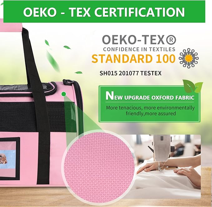 20" Large Cat Carrier Soft Sided for Cats Under 25 lbs, Folding Dog Carrier 20" Carrier for 2 Cats Travel Carrier - Pink