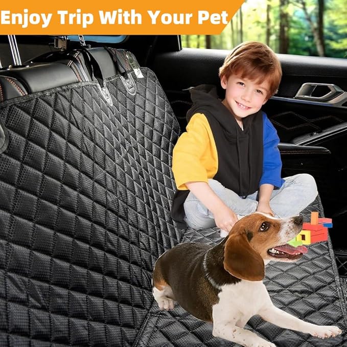 Dog Car Seat Cover for Back Seat, Dog Seat Covers Pet Rear Seat Cover, Waterproof Car Bench Seat Protector, Interior Backseat Covers Mat for Cars, SUVs and Vans (Black, 52"x48")