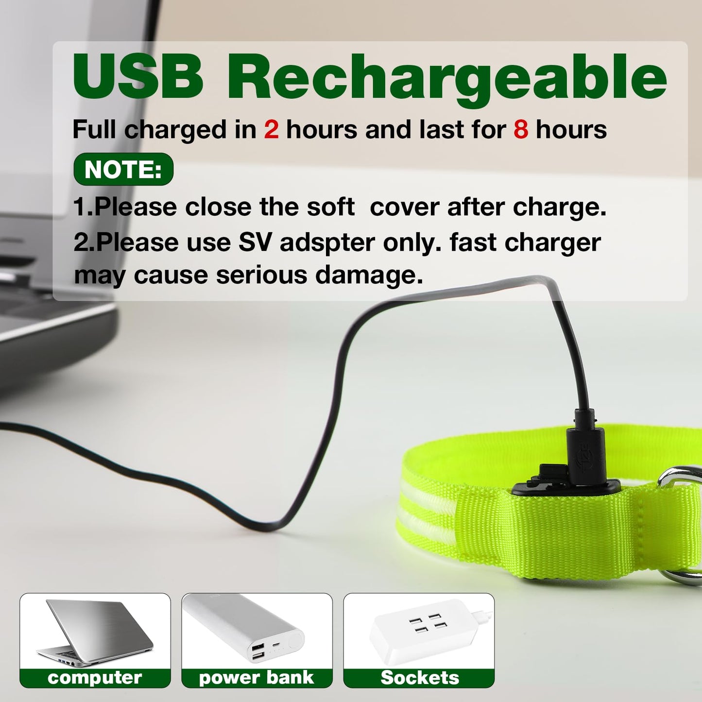 LED Dog Collar, Light Up Dog Collar, Lighted Dog Collars Adjustable for Night Walking, Glow in The Dark Dog Collars Light with USB Rechargeable Color Changing Waterproof for Dogs (Green, Small)