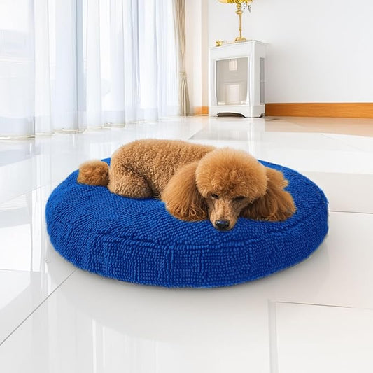 Muddy Mat®Cloud K-9 Bed for Dogs & Cats, Soft & Relaxing Donut Dog Bed, Chenille Material, Removable Cover, Washable & Dryer Safe–Navy Blue Medium(35'x35')