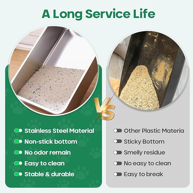 Stainless Steel Cat Litter Box,Metal Kitten Litter Pan, High Side Cats Toilet Indoor Litter Tray Pet Toilet Supplies for Cats, Kitty,Rabbits, Easy Clean, Non Stick Litter Box, No Smell