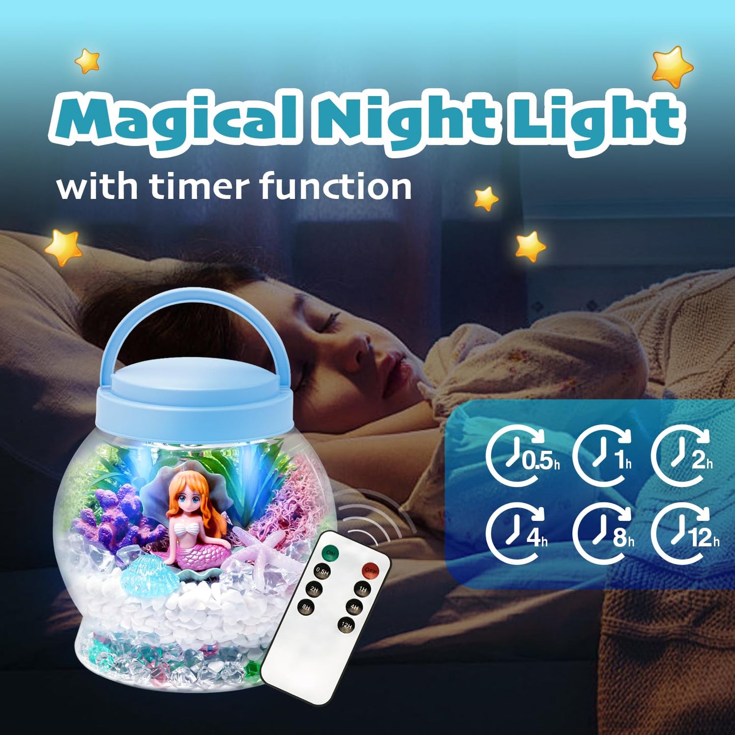 Hasviey Kids Terrarium Kit, Light-Up Mermaid Toys for Girls 4-6, DIY Arts & Crafts Kits for Kids with Remote Control, Preschool Learning & Educational Science Kits, Gift Ideas for Birthday Christmas