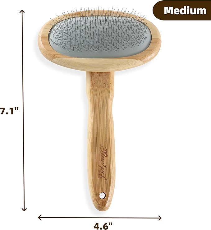 Wooden Dog Slicker Brush for Shedding Medium or Long Haired Dogs Puppy Cats Wool Carpet Cleaner WireSlicker Carding to Fluff Fleeces Sherpa M