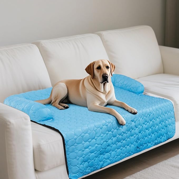 Large Cooling Dog Bed & Mat for Dogs | Machine Washable, Waterproof & Non-Slip Blanket Cover | Portable for Couch, Car, Floor & Travel (No Gel), L-40 x 35 inch