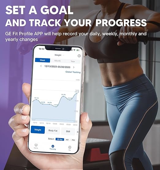 GE Smart Scale for Body Weight: 8-Electrode Digital Bathroom Scale for Weight Fat BMI Muscle Mass Full Body Composition Analyzer 27 Measurements Bluetooth Highly Accurate Weighing Machine, 400 lbs