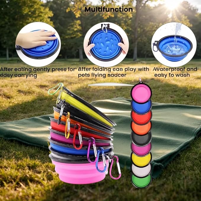 Large Collapsible Dog Bowl for Traveling Hinking Camping,2-Pack Portable Silicone Bowls with2 Sizes(34oz+12oz),Foldable Bowl with Slow Feeding Function