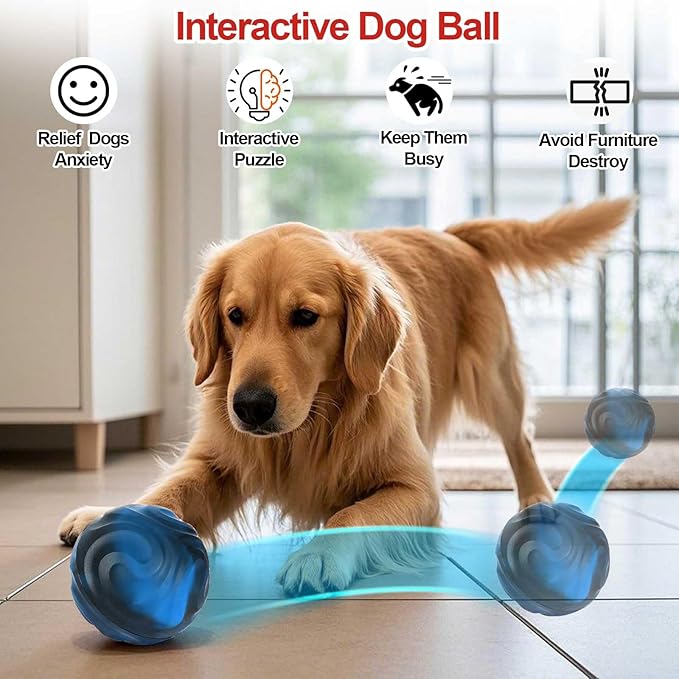 Yipetor Interactive Dog Toys Ball, Unswallowable 3.3'' Durable Replaceable Shell Rubber Dog Chewer Ball with Little Bell for Large Medium Dogs - Keep Them Busy/Relief Anxiety/Mental Stimulate (Blue)