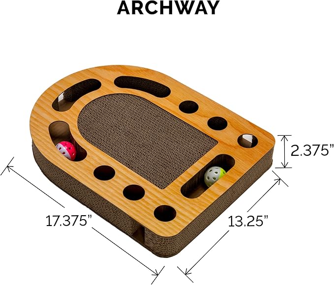 Furhaven Scratching Pad Ball Track Cat Toy w/ Catnip for Indoor Cats - Archway Busy Box Scratcher - Tan, One Size