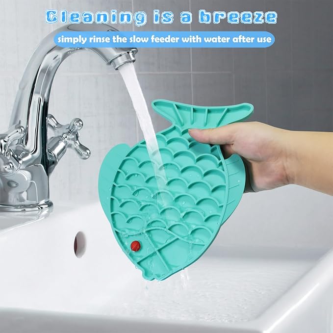 2 Pack Slow Feeder Cat Bowls, Fish-Shaped Silicone Puzzle Kitten Puppy Dog Feeders Non-Slip Design Lick Mat for Healthy Eatting,Treats Boredom Anxiety Reduction Reducer [Blue,Green]