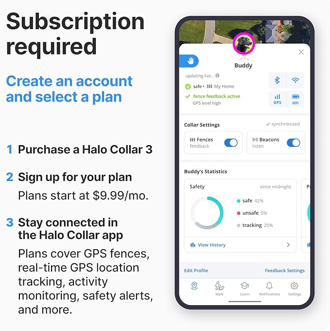 Halo Collar 3, Multifunctional GPS Wireless Dog Fence & Dog Training Collar with GPS Tracker, Subscription Required, Waterproof, Orchid (Small)