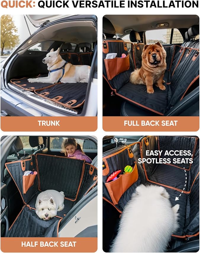 Hard Bottom Car Seat Cover for Dogs | Back Extender for Dogs | Hammock for Car Hard Bottom | Car Cover Back | Dog Seat Cover with 2 Mesh Ventilation Window Black