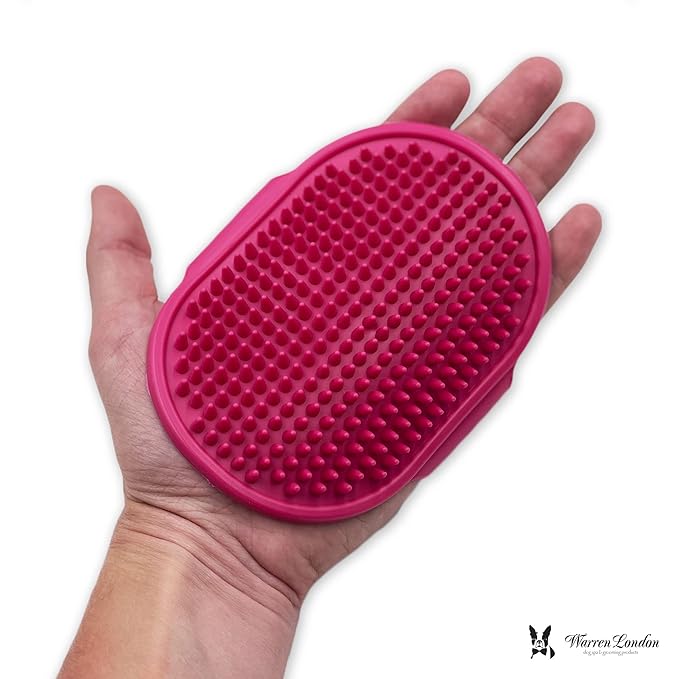 Warren London 2-in-1 Bath & Groom Brush for Dogs & Cats – Red Silicone Scrubber & Applicator for Shampoo, Hydrating Butter or Leave-In Conditioner – Gentle Massaging Grip