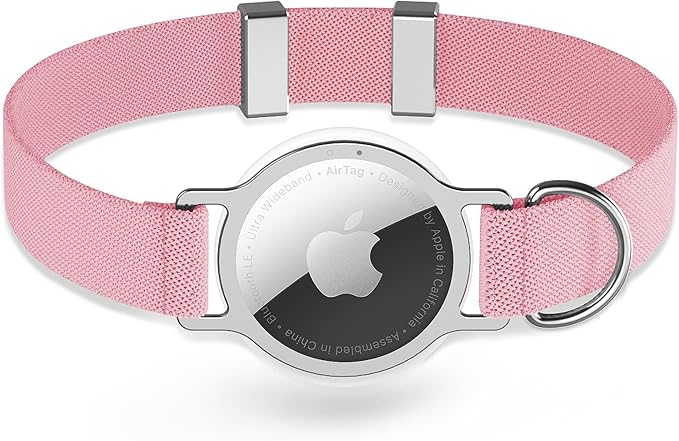 AirTag Cat Collar,Ultra Elastic Cat Tracker Collar with Apple Air Tag Holder, [Lightweight][Scratch Resistant] Stepless Adjustable GPS Pet Collar for Cats Kittens (Pink)