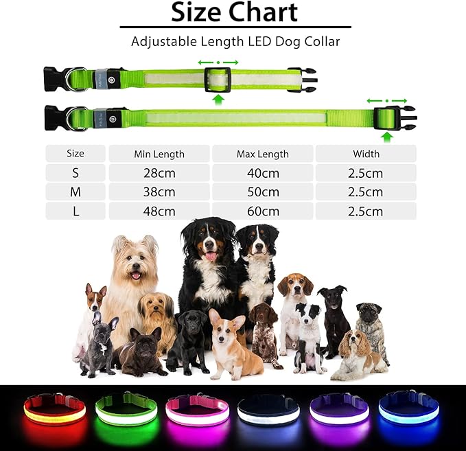 PcEoTllar Light up Dog Collar for Night Walking - LED Dog Collar Light Rechargeable Color Changing, Glow in The Dark Dog Collars Waterproof Glowing Dog Collars for Large Small Medium Dogs