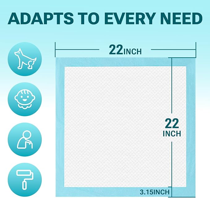 100 Count Super Absorbency Puppy Pads 22"x 22", Leakproof Quick Drying Dog Training Pee Pads, Puppy Pee Pads, Disposable Underpads Changing Pads for Baby, Puppy and Adults