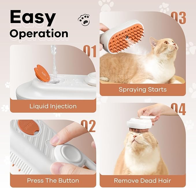 Cat Steam Brush for Shedding, 4 in 1 Rechargeable Steam Brush for Cats and Dogs, Anti-Static, Massage, Cleaning, Shedding & Combing All In One!