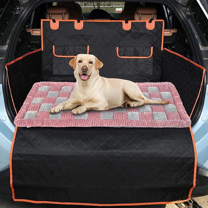CLKHOWL Dog Car Seat Cover for Back Seat, Dog Bed for Car, Non-Slip Travel Pet Mat, Fit for Backseat Extenders and Seat Protectors (Pink, 25.6x54 inch)