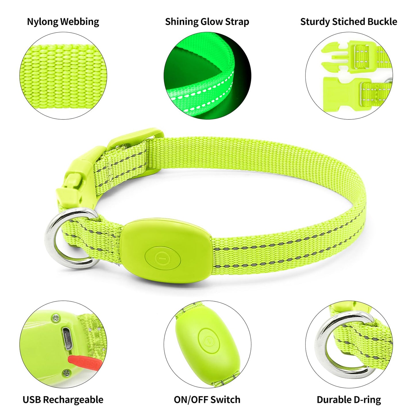 Light Up Collar for Small Dogs Cats - Reflective LED Dog Collar Glow in The Dark, Safety Pet Collar Lights for Nighttime Walking (Green)