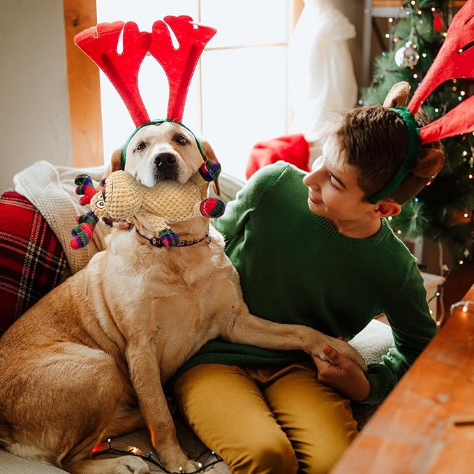 Dog Toys Squeaky Interactive Stuffed PP Cotton Puppy Teething Chew Toy Deer Shape Crinkle Sound Paper Tail, for Large Medium Small Breeds Indoor Outdoor Play