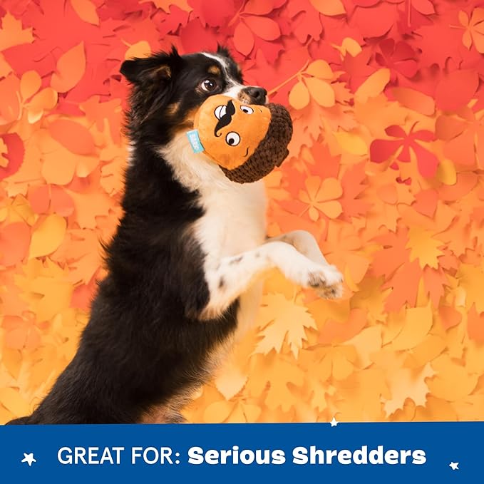 Barkbox Dog Toy 2 in 1 Interactive, Plush Exterior with Squeaker & Textured Material, Tearable Dog Toy with Squeaky Spikey Ball Inside, Ideal for Toy Destroyers - Monsieur Acorn, Large