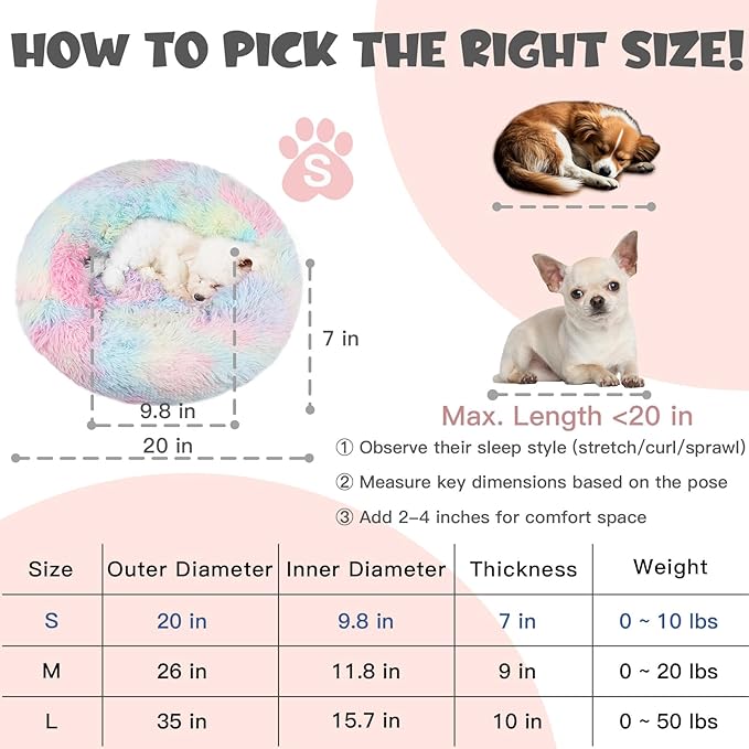 Himax Small Dog Bed, Fluffy Dog Bed with Blanket Attached, Cat Bed Washable, Multi-Colored (20"/26"/35")…