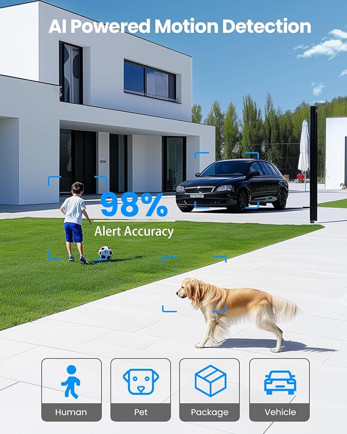 Solar Security Cameras Wireless Outdoor, 3MP Pan Tilt 360°WiFi Camera with Color Night Vision/PIR Sensor/2-Way Audio/Alexa/Google Assistant