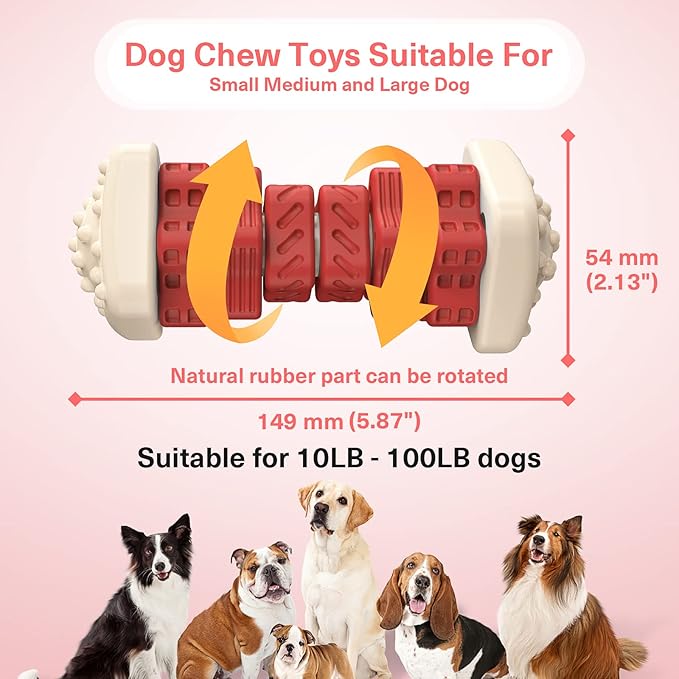 Dog Toys for Aggressive Chewers, Tough Dog Chew Toys, with Beef Flavor, Safe Rubber Indestructible, for Large Medium Small Dogs - Red
