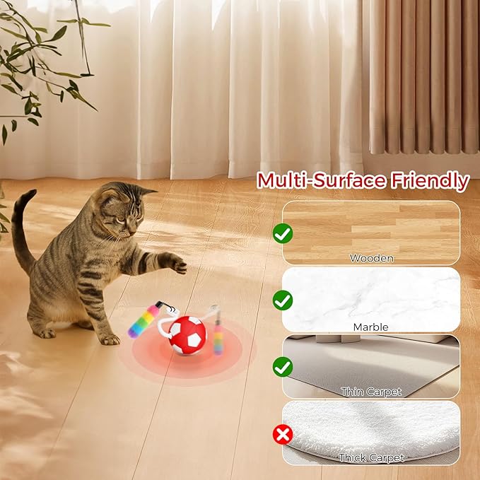 VIWIK Interactive Cat Toys for Indoor Cats, Automatic Motion Activated Kitten Ball Toy, Moving Stimulation Cat Toys for Bored Indoor Adult Cats, Low Noise Fast Rolling Moving Ball Red