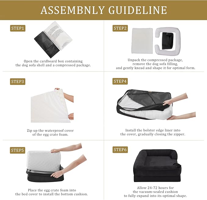 Bedfolks Orthopedic Dog Bed XXL, Waterproof Dog Sofa Bed for Giant Dogs, Egg Foam Pet Couch Bed with Removable Washable Cover and Nonslip Bottom, Black