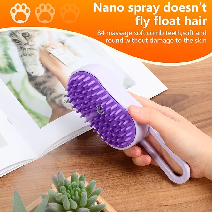 4 in 1 Cat Steam Brush for Shedding, Rechargeable Pet Steam Brush, Massage, Cleaning, Shedding & Combing Multifunctional Hair Removal Comb for Cats Dogs (Purple)