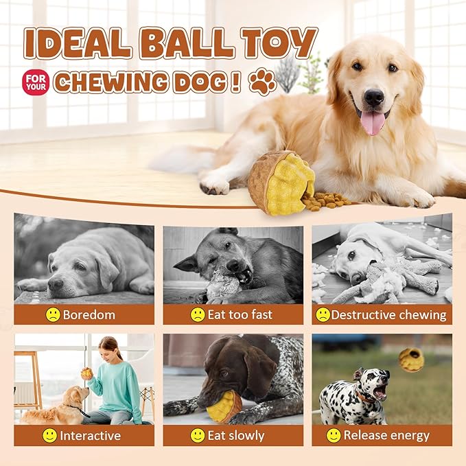 Dog Frozen Treats Toy, Cognitive Dogs Brain Stimulation Puzzle Toys for Aggressive Chewers, Interactive Dispensing Toy Enrichment Keep Them Busy No-Boredom, Tough Nylon&Coffe Wood Fillable Dog Feeder