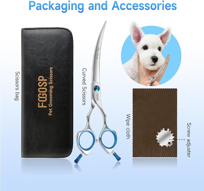 Curved Dog Grooming Scissors 6.5 in Small Curve Shears for Pet Dogs Cat Japan 440C 30°Arc Upward & Downward for Trimming Face and Paws(6.5, Curved)