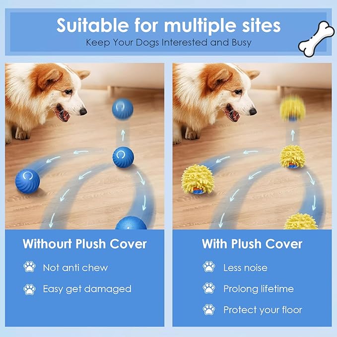 Interactive Dog Toy Ball - Automatic Moving, Bouncing, Rotating With USB Rechargeable - for Small/Medium/Large Dogs, Active Self Rolling Enrichment
