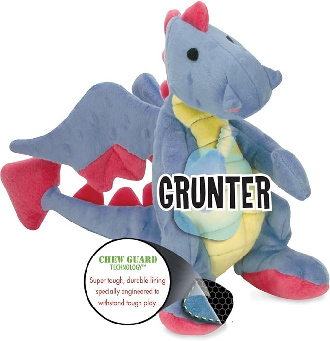 goDog Bubble Plush Dragons Squeaky Dog Toy, Chew Guard Technology - Periwinkle, Large