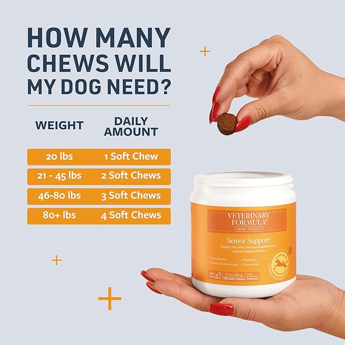 Veterinary Formula Senior Support Joint Supplement for Dogs - Soft Chews, 30ct - Support Healthy Joints, Skin, Gut, and Immunity with Glucosamine for Dogs