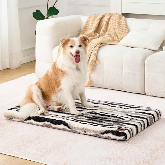 Dog Crate Pad - Dog Bed Large Sized Dogs with Removable Washable Cover and Waterproof Lining - XL Memory Foam Pet Bed for Crate - Reversible Kennel Mat (Cool & Warm), 42-inch, Zebra