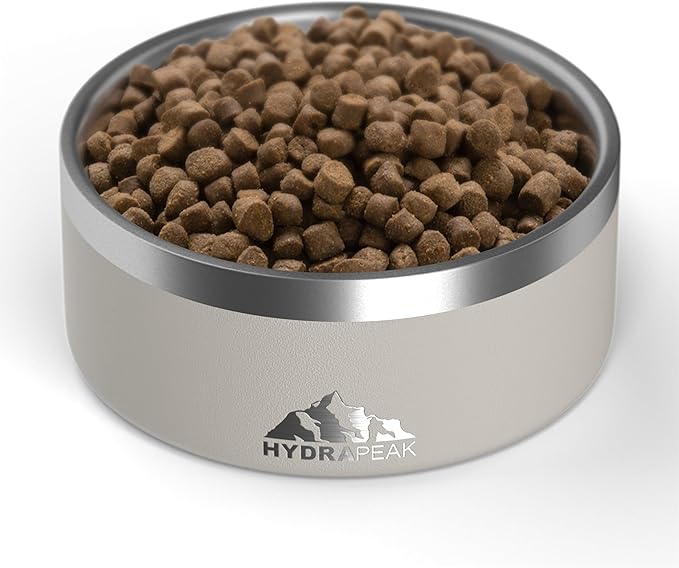 Hydrapeak Dog Bowl; Non Slip Stainless Steel; Water and Food Dish; Large Sized and Small Dogs; 32oz 64oz; Multiple Sizes; 4 Cup | Stone