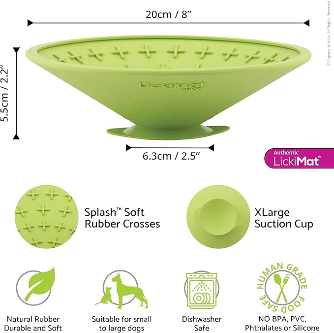 LickiMat Splash, Dog Slow Feeder Bowl Lick Mat, Boredom Anxiety Reducer, Sticks to Smooth Surface; Perfect for Food, Treats, Yogurt, or Peanut Butter. Fun Alternative to a Slow Feed Dog Bowl, Green