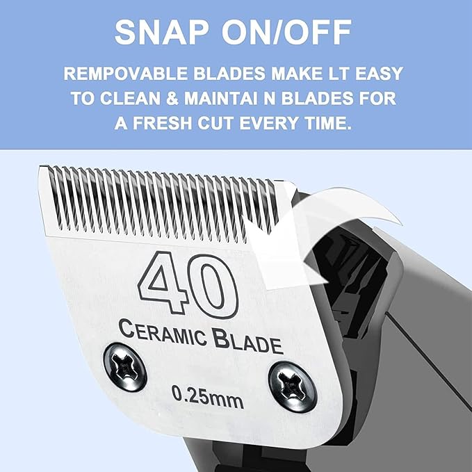 2Pack #40 Dog Grooming Clipper Replacement Blades - Compatible with Andis/Wahl/Oster, Detachable Ceramic & Stainless Steel Blade, Size 40, Cut Length 1/100" (0.25mm)
