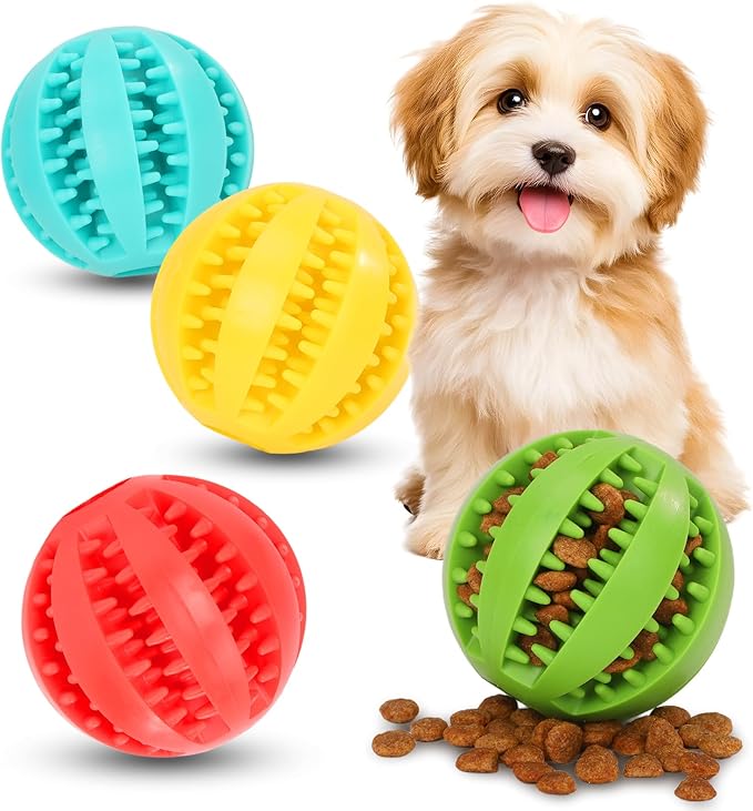 4 Pack Dog Puzzle Teething Chew Toy Balls Interactive Dog Toys for Treat Dispensing Durable Dog Ball for Puppy Tooth Cleaning