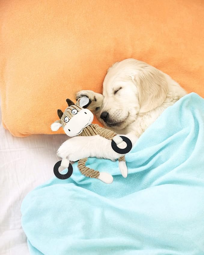 HGB Squeaky Puppy Toys, Plush Puppy Chew Toys for Teething, Dog Toys for Small Dogs, Small Dog Toys for Small Breed, Cute Interactive Cow Dog Toys for Pet Training and Entertaining