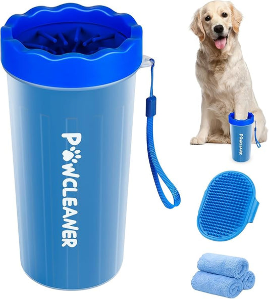 Dog Paw Cleaner, Washer, Muddy Pet Foot Cleaner for Small Medium Large Breed Dogs/Cats (with 3 absorbent towel) (Navy Blue, Large)