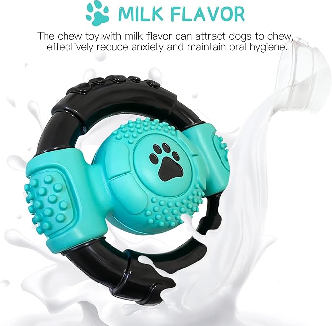 Dog Toys for Aggressive Chewers, Indestructible Dog Chew Toy for Medium Large Dogs, Milk Flavor Squeaky Tough Dog Toys to Keep Them Busy