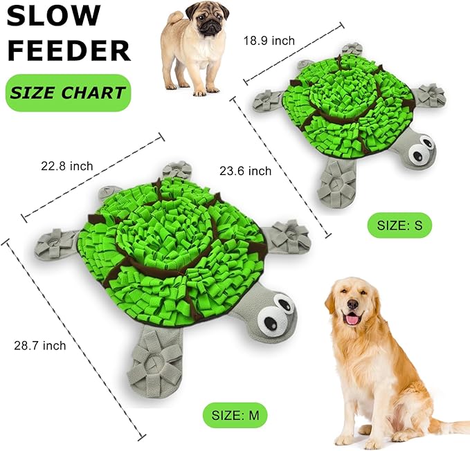 Snuffle Mat for Dogs, Tortoise-Themed Slow Feeder for Small/Middle/Large Breed, Durable Washable Portable Pet Feeding Mat, Nose Work Training Pad, Anxiety Relief & Mental Stimulation(S, Green)