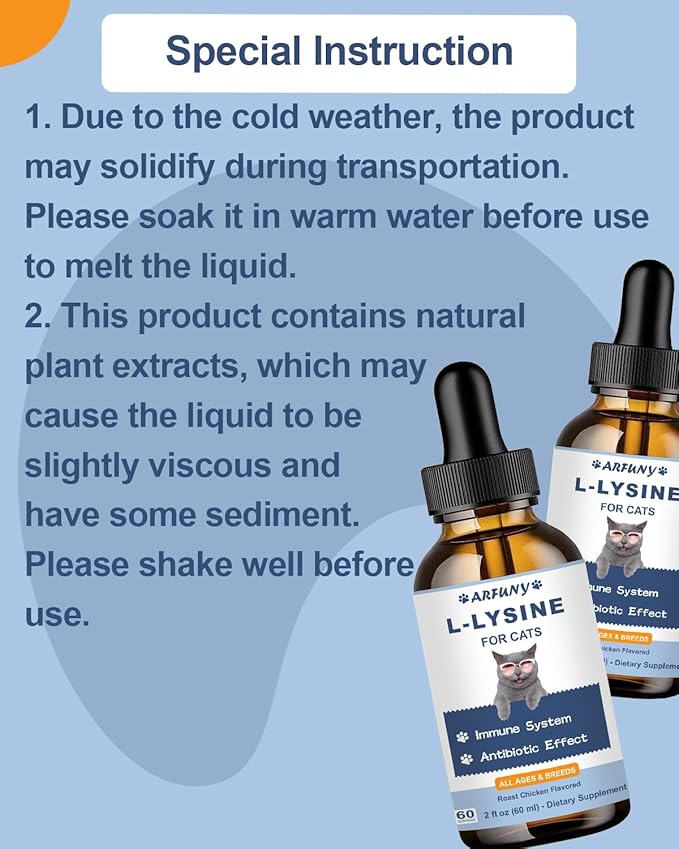 L-ysine Supplement for Cats - Immune Support - 60ML Lysine for Feline Respiratory, Sneezing, Runny Nose, Eye Function - Natural Cat Antibiotic Drops - Roast Chicken Flavor