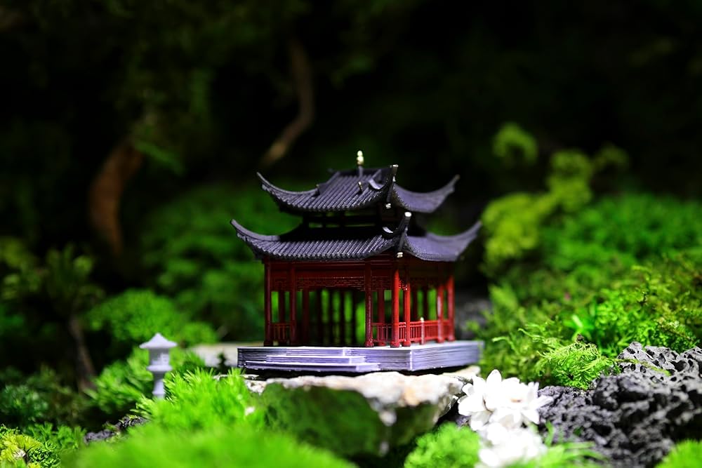 KARESANSUI Traditional Chinese Pavilion - Terrarium Decor, Chinese Aquarium Decoration, Fairy Garden Accessories, Paludarium Decor, Zen Garden Kit, Miniature Pagoda, Dollhouse Accessories (VDS0162-R)