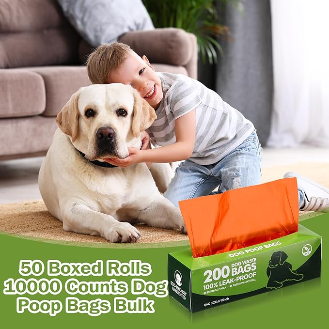Sherr 50 Rolls Dog Waste Bags 10000 Count Dog Trash Bags Leak Proof Pet Doggie Poop Roll Waste Thick Plastic Bag for Home Park Outdoor Travel Pet Supplies(Orange)