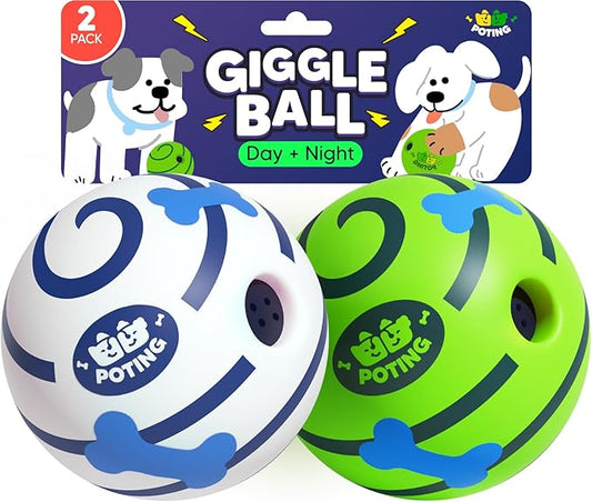 Giggle Ball for Dogs 2 Pack, Glowing Interactive Dog Toys Balls, Rolling Squeaky Toy for Large Medium Small Dogs, Fun Giggle Sounds Attract Attention When Rolled or Shaken - 3.14 inch