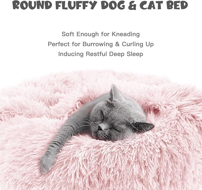 Himax Dog Beds for Large Dogs, Comfort Dog Bed with Blanket Attached, Calming Anti-Anxiety Fluffy Dogs Beds Washable (20"/26"/35") Pink