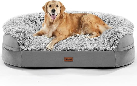 3.7 inch Thickened Orthopedic Dog Beds for Large Dogs, Supportive Dog Sofa Bed with 28D Egg-Crate Foam, Removable Washable Plush Cover, Waterproof Lining, Half-Round Design for Puppy, Senior Dog